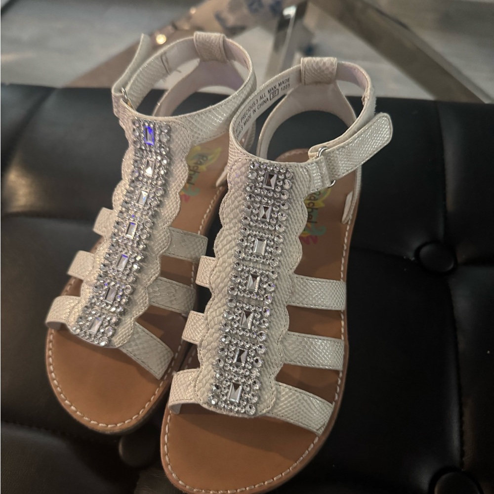 White Sandals with Rhinestone Detailing